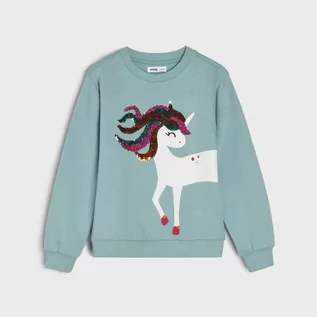 Swetry dla dziewczynek - Sinsay - Bluza z cekinami - Turkusowy - grafika 1