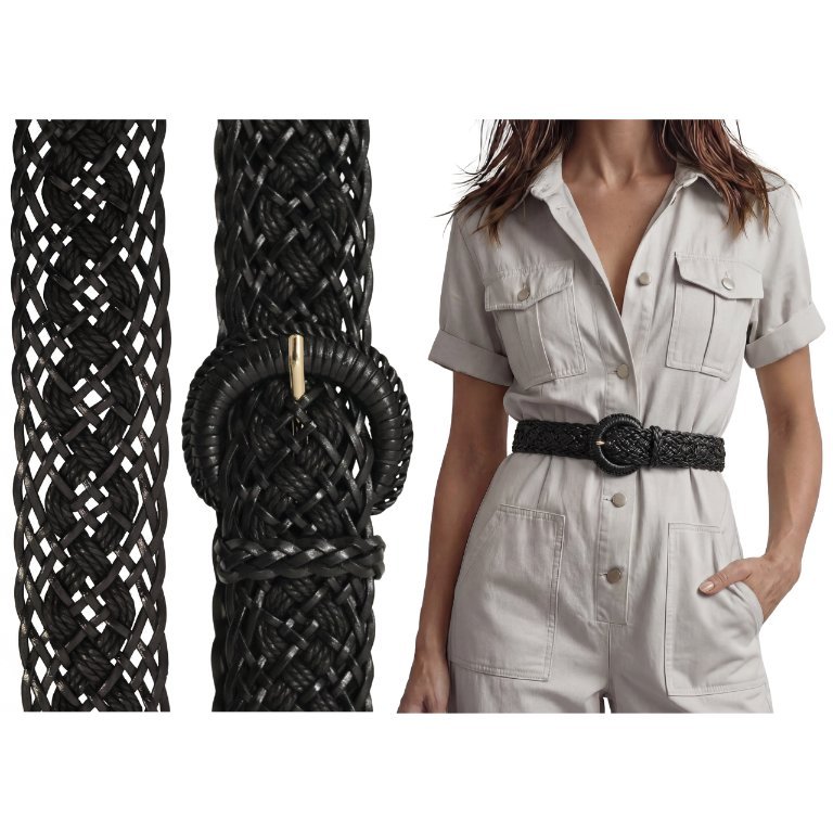 Pasek damski skórzany pleciony czarny do sukienki spodni bezrozmiarowy boho