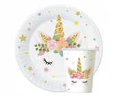 Dekoracje i nakrycia stołu na imprezę - Zestaw Urodzinowy Jednorożec Talerzyki Kubeczki - miniaturka - grafika 1