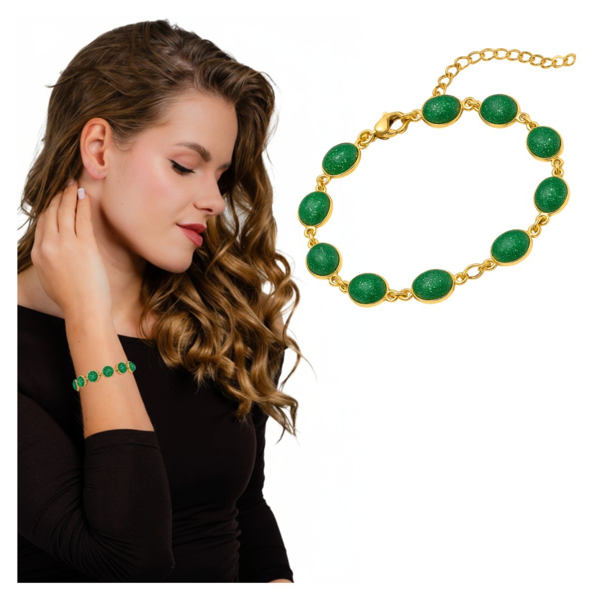 Bransoletka Złota Z Cyrkoniami Stal Chirurgiczna 316L Regulowana Pozłacana