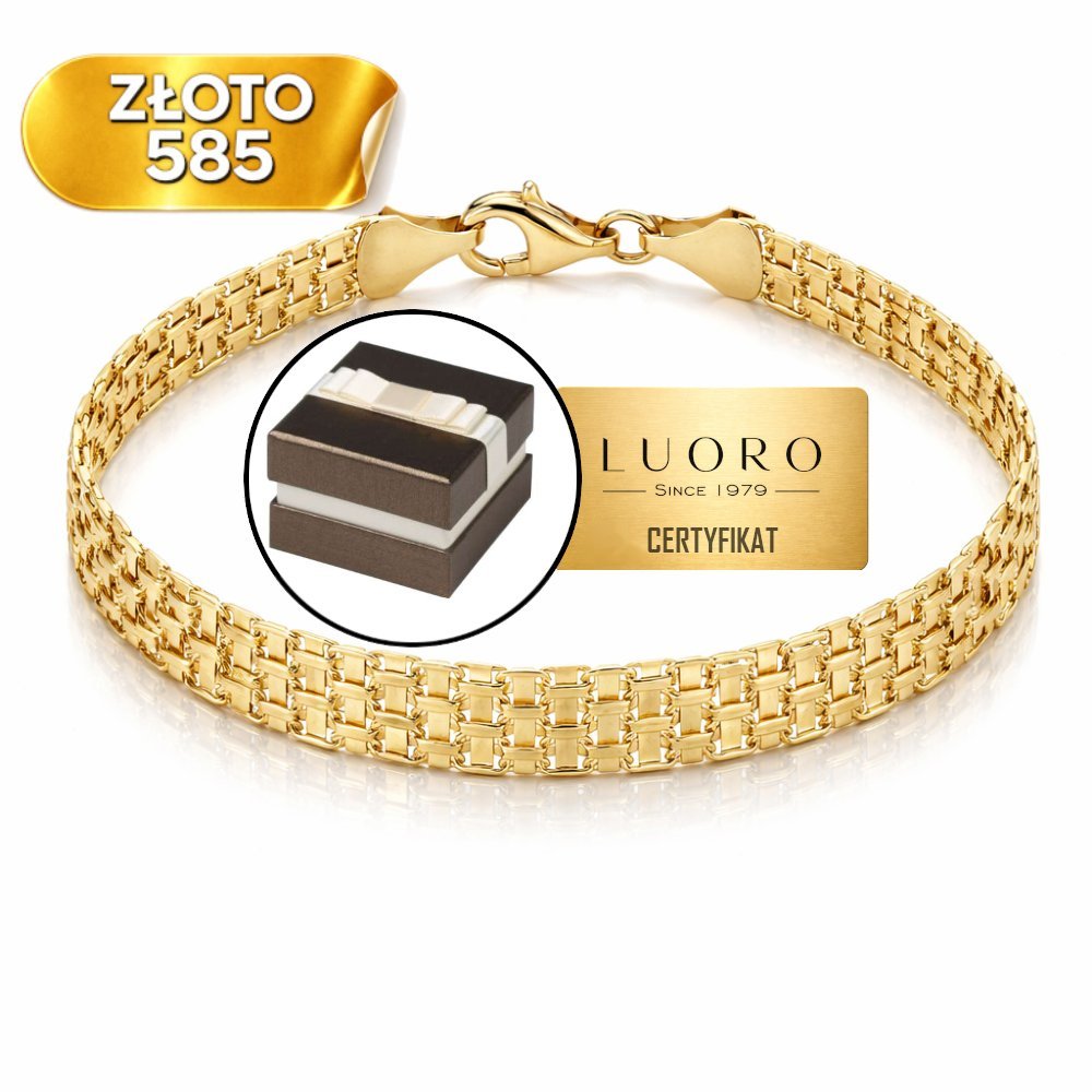 Bransoletka złota 585 14K PIATTO płaska diamentowana 21 CM elegancka