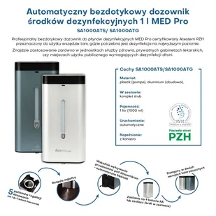 Faneco Automatyczny dozownik do płynu dezynfekcyjnego Faneco MED Pro Graphite 1 litr aluminium SA1000ATG - Dezynfekcja - miniaturka - grafika 4