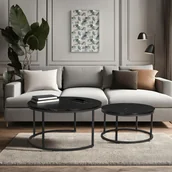 Ławy i stoliki kawowe - Zestaw Stolików Kawowych MAURO MAX 60 cm/80 cm Czarny Marmur Nowoczesny Glamour - miniaturka - grafika 1