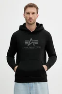 Bluzy męskie - Alpha Industries bluza męska kolor czarny z kapturem z nadrukiem 146343.515 - miniaturka - grafika 1