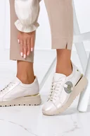 Sneakersy damskie - Beżowe sneakersy Maciejka buty sportowe na koturnie sznurowane POLSKA SKÓRA 05492-04-00-1-39 - miniaturka - grafika 1