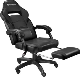 Fotel Tectake Gaminstool Comodo z podnóżkiem - czarny/czarny - Fotele gamingowe - miniaturka - grafika 1