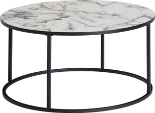 Stolik kawowy WOHNLING okrągły 80x40x80 cm o marmurowym wyglądzie biały, stolik do salonu z metalową ramą czarny, nowoczesny stolikReplika acyjny - Ławy i stoliki kawowe - miniaturka - grafika 1
