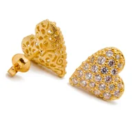 Kolczyki - Złote kolczyki wypukłe serce z cyrkoniami - miniaturka - grafika 1