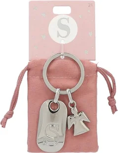 Depesche 11800-021 Srebrny brelok do kluczy z literą S i aniołem stróżem, stop cynku, w zestawie z kolorowym aksamitnym etui - Koszulki i topy damskie - miniaturka - grafika 1
