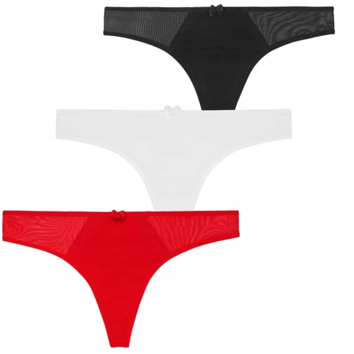 3X Stringi Damskie Majtki Bawełniane Siateczkowe Seksowne Kokarda Moraj Xl