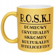 Kubki - Złoty Kubek Brokatowy B.O.S.K.I Dla Mężczyzny Śmieszny Zabawny Prezent - miniaturka - grafika 1