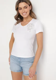 Biały T-shirt z Bawełny z Cyrkoniowym Wzorem Uliavira - Koszulki i topy damskie - miniaturka - grafika 1