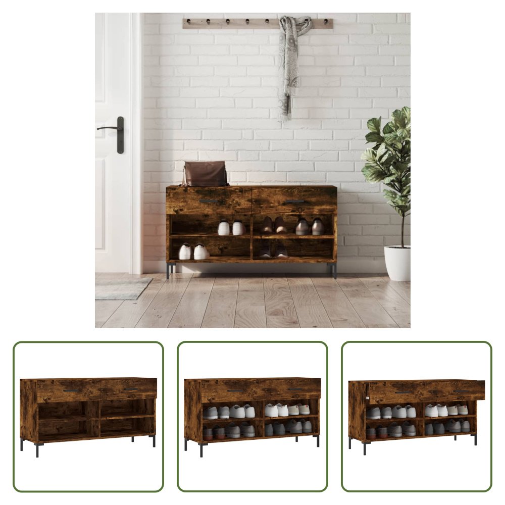 The Living Store Ławka na buty dąb wędzony 102x35x55 cm Materiał drewnopochodny