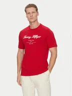 Koszulki męskie - Tommy Hilfiger T-Shirt Script Logo MW0MW33691 Czerwony Regular Fit - miniaturka - grafika 1