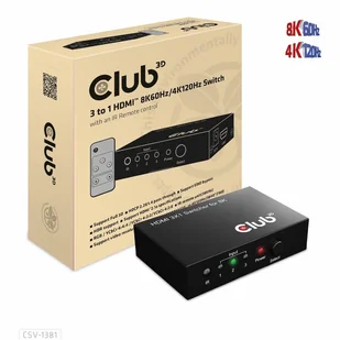 CLUB3D 3 to 1 HDMI 8K60Hz Switch przełącznik KVM Czarny - Przełączniki KVM - miniaturka - grafika 1