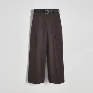 Spodnie damskie - Reserved - Szerokie spodnie z paskiem - Brązowy - grafika 1