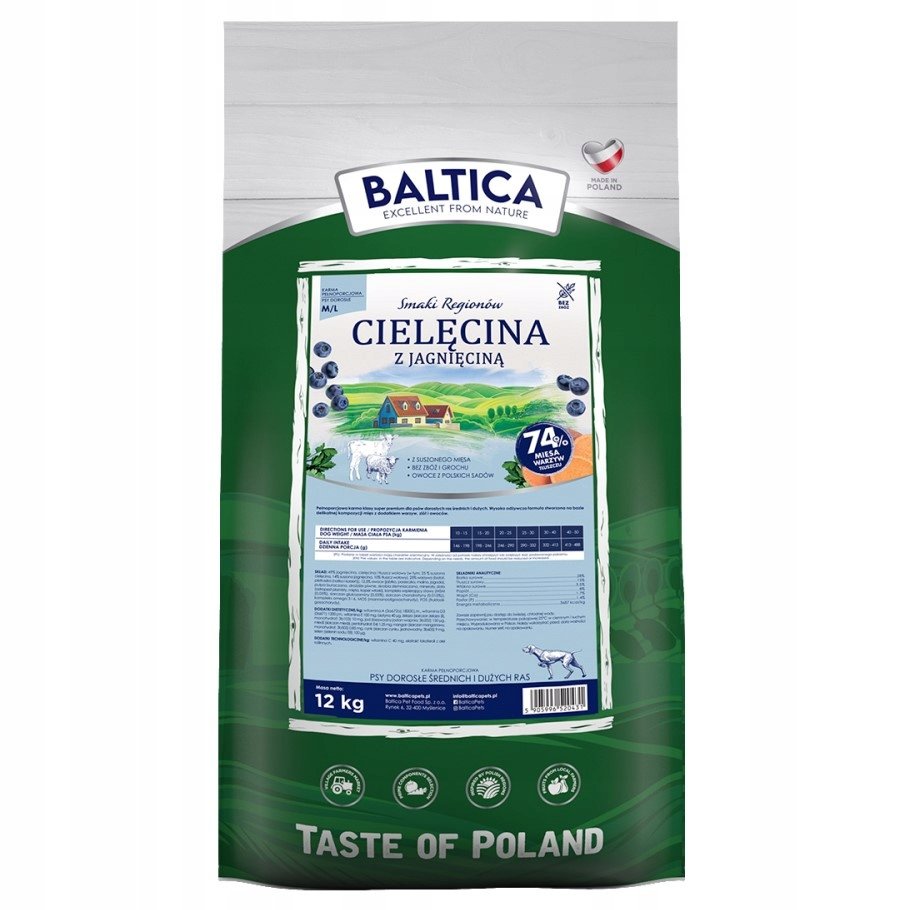 Baltica Cielęcina z jagnięciną 12 kg ADULT M/XL