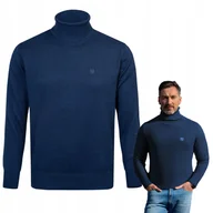 Swetry męskie - Klasyczny GOLF Sweter Męski Elegancki GRANATOWY melanż L Pako Jeans - miniaturka - grafika 1