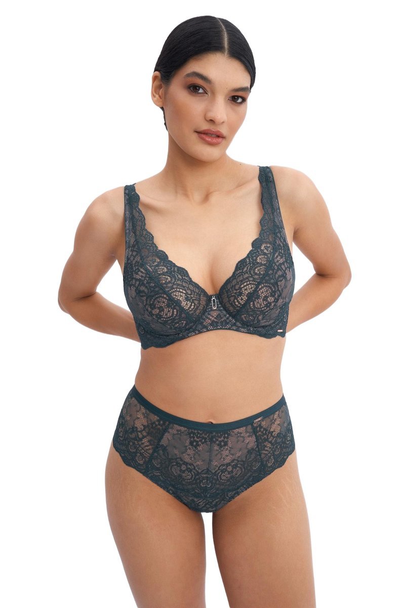 Biustonosz koronkowy na drucie Bralette Marea elegancki zielony Alles 75F