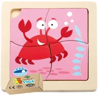 Zabawki sensoryczne - Drewniana układanka PUZZLE KRAB zabawki najmłodszych niemowląt 1 2 3 lat latka Viga 18m+ - miniaturka - grafika 1