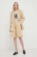 Spodenki damskie - Tommy Hilfiger szorty z domieszką lnu kolor beżowy gładkie high waist - miniaturka - grafika 1