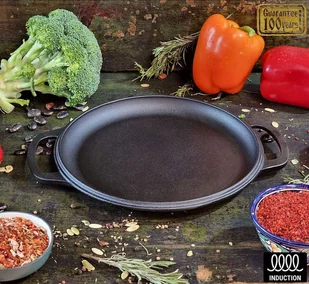 Żeliwna patelnia grillowa - ø 26 x 2,5 cm - akcesoria BBQ - kuchnia zewnętrzna - BBQ - pieczenie - forma do piekarnika - prezent BBQ - prezent - matowa czerń - Patelnie - miniaturka - grafika 1