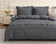 Pościel - Cotton World Pościel 200x220 4cz FFH2745 ciemno szara falbana - miniaturka - grafika 1