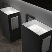 Postumenty i półpostumenty do umywalek - Bernstein Umywalka stojąca TWZ312 odlew mineralny - czarny mat - wieszak na ręcznik - miniaturka - grafika 1