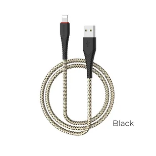 Borofone - kabel USB-A do Lightning z pozłacanym rdzeniem i nylonowym oplotem, 1m czarny - Kable USB - miniaturka - grafika 1