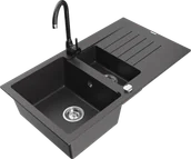 Zlewozmywaki z baterią - Mexen Matias zlewozmywak granitowy 1,5-komorowy z ociekaczem i baterią kuchenną Telma, czarny nakrapiany - 6502-76-670200-70 - miniaturka - grafika 1