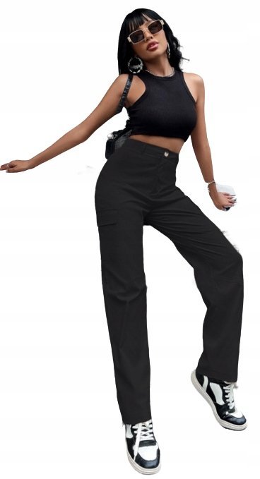 SHEIN SPODNIE CZARNE PROSTE CARGO CASUAL 36 VHY