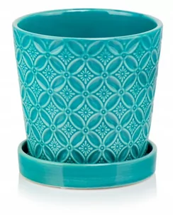 CERAMICZNA DONICZKA Z PODSTAWKĄ 15cm TURKUSOWA - Donice - miniaturka - grafika 1