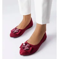 Baleriny - D/GMR Bordowe balerinki zdobione cyrkoniami Rémy czerwone - ButyModne - miniaturka - grafika 1