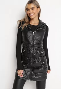 Czarna Pikowana Kamizelka Bezrękawnik z Kapturem Zapinana na Zamek Amitri - Kamizelki damskie - miniaturka - grafika 1