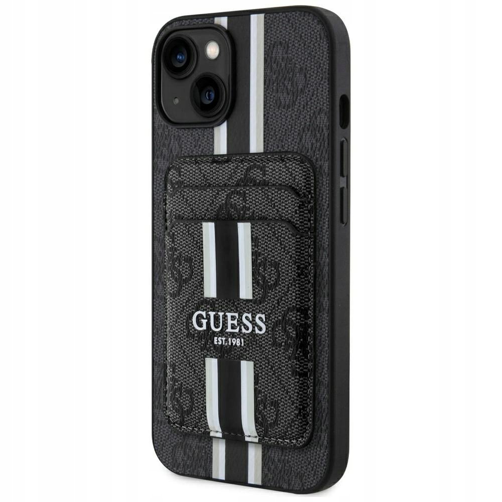 Etui Guess 4G Stripes z portfelem Magsafe do iPhone 15, czarny