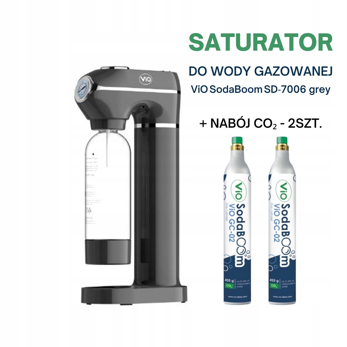 Saturator ViO SodaBoom SD-7006 Grey + 2 Naboje CO2 425 g w zestawie