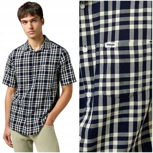 Wrangler 1 PKT SHIRT CrepeIndigo bawełniana koszula w kratę krótki rękaw XL - Koszule męskie - miniaturka - grafika 1