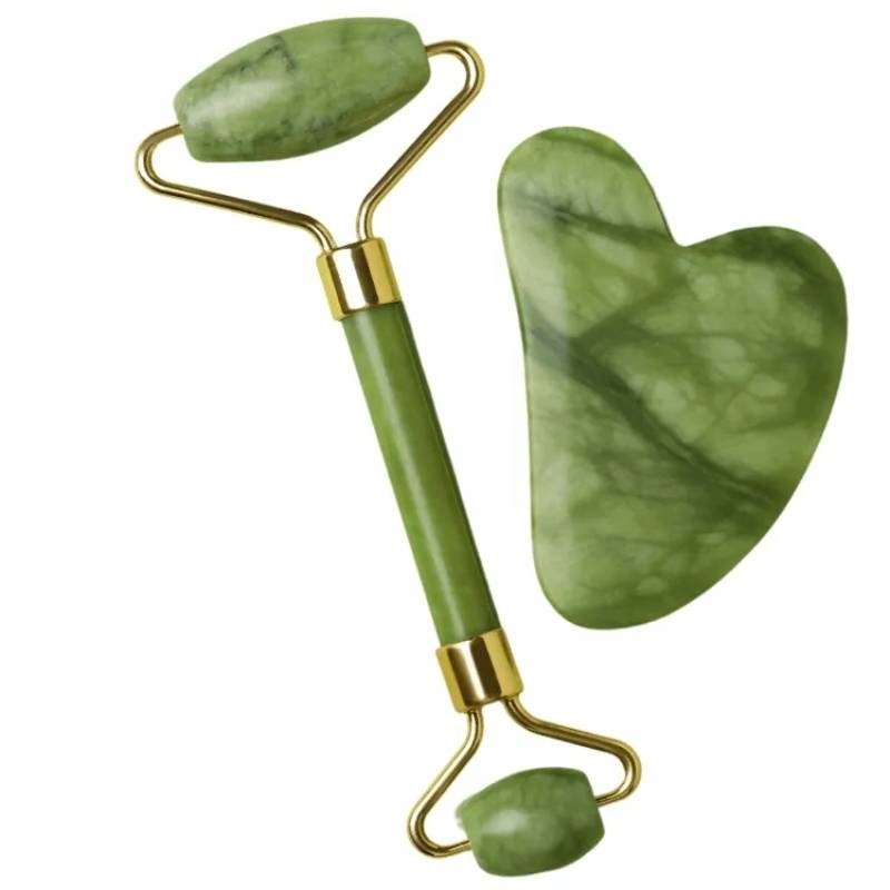 Zestaw MASAŻERÓW do twarzy masaż - kamień gua sha + roller z jadeitu