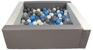 Kwadratowy suchy basen z ekoskóry z 300 piłeczkami (biały, szary/biały, transparentny, pudrowy niebieski/baby blue, szary) - Suche baseny - miniaturka - grafika 1