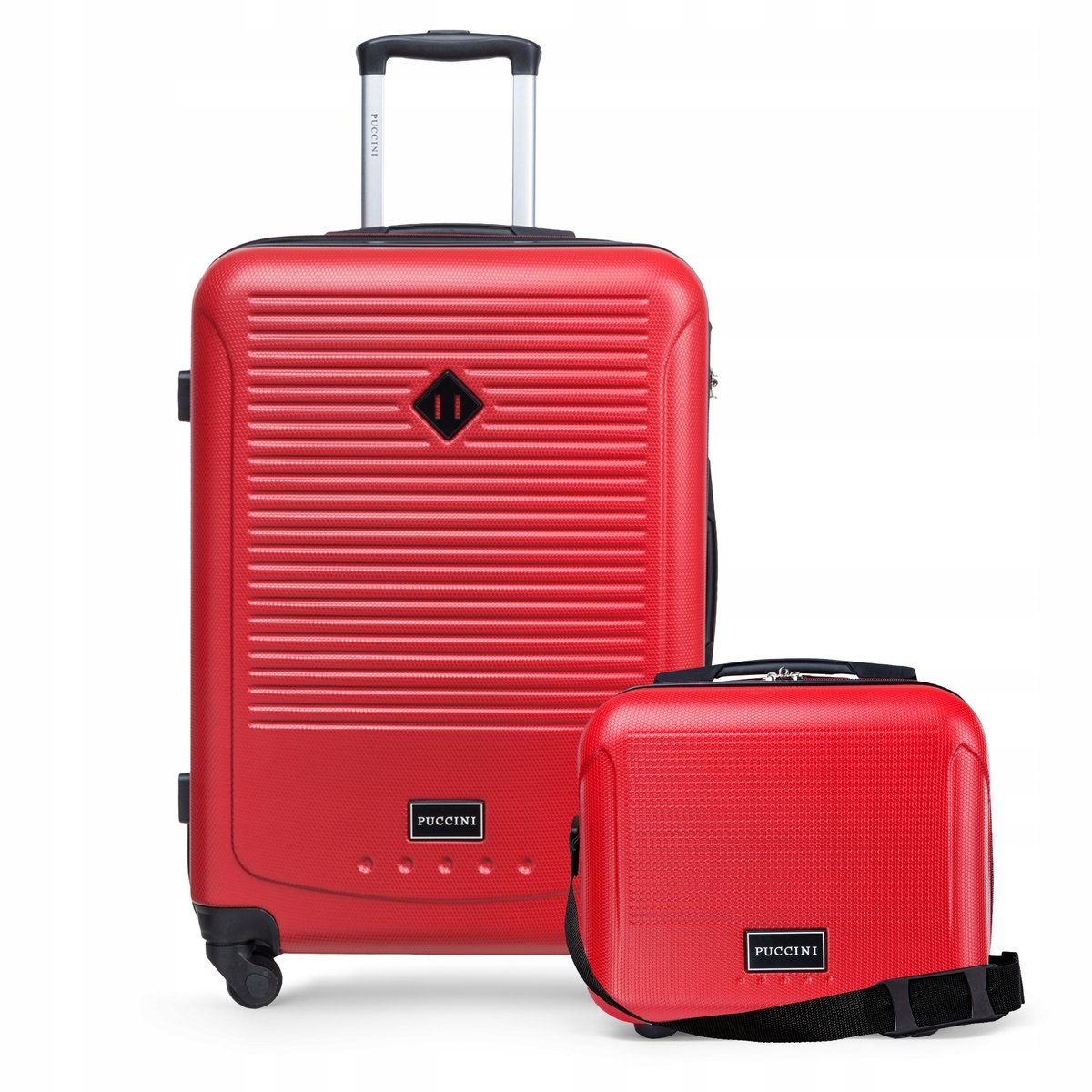 PUCCINI Zestaw Komplet WALIZEK Podróżnych 2w1 Średnia +Kuferek ABS Czerwone