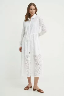 Sukienki - Pepe Jeans sukienka bawełniana ETHEL kolor beżowy midi rozkloszowana PL953477 - grafika 1