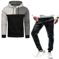 Dresy męskie - Męski komplet dresowy czarno szary Recea - miniaturka - grafika 1