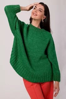 Swetry damskie - Sweter Oversize z Nietoperzowym Rękawem - Szmaragdowy - grafika 1