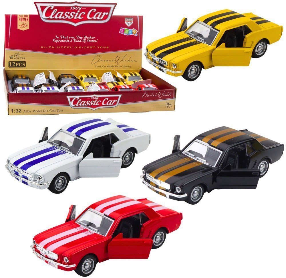 LeanToys Autko Klasyczne Z Napędem Pull-Back Metalowe Otwierane Drzwi 1:32 Mix