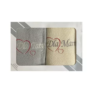 Komplet ręczników w pudełku 2 szt 70x140 Dla Mamy Dla Taty kremowy szary jasny serduszka - Ręczniki - miniaturka - grafika 1
