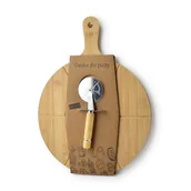 Deski do krojenia - Drewniana deska do pizzy z nożykiem Okrągła 42 cm - miniaturka - grafika 1