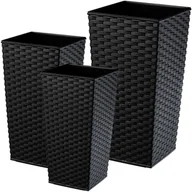 Donice - Donice na kwiaty z wkładem Pesaro rattan 19 cm + 25 cm + 30 cm, czarne - miniaturka - grafika 1