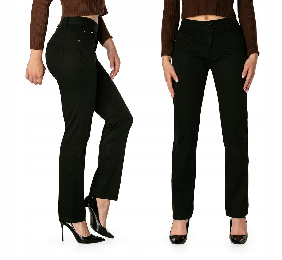 Cienkie Czarne Spodnie Damskie Bawełniane 7805 W39