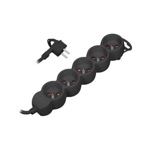 Przedłużacz 5-krotny 2P+Z, 1,5m H05VV-F 3x1,5mm2 , Imax=16A, płaska wtyczka, czarny - Listwy zasilające - miniaturka - grafika 1