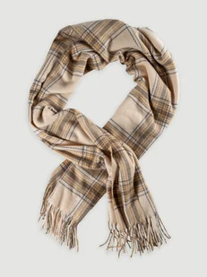 Beżowy szalik w kratę - Apaszki i szaliki damskie - miniaturka - grafika 1